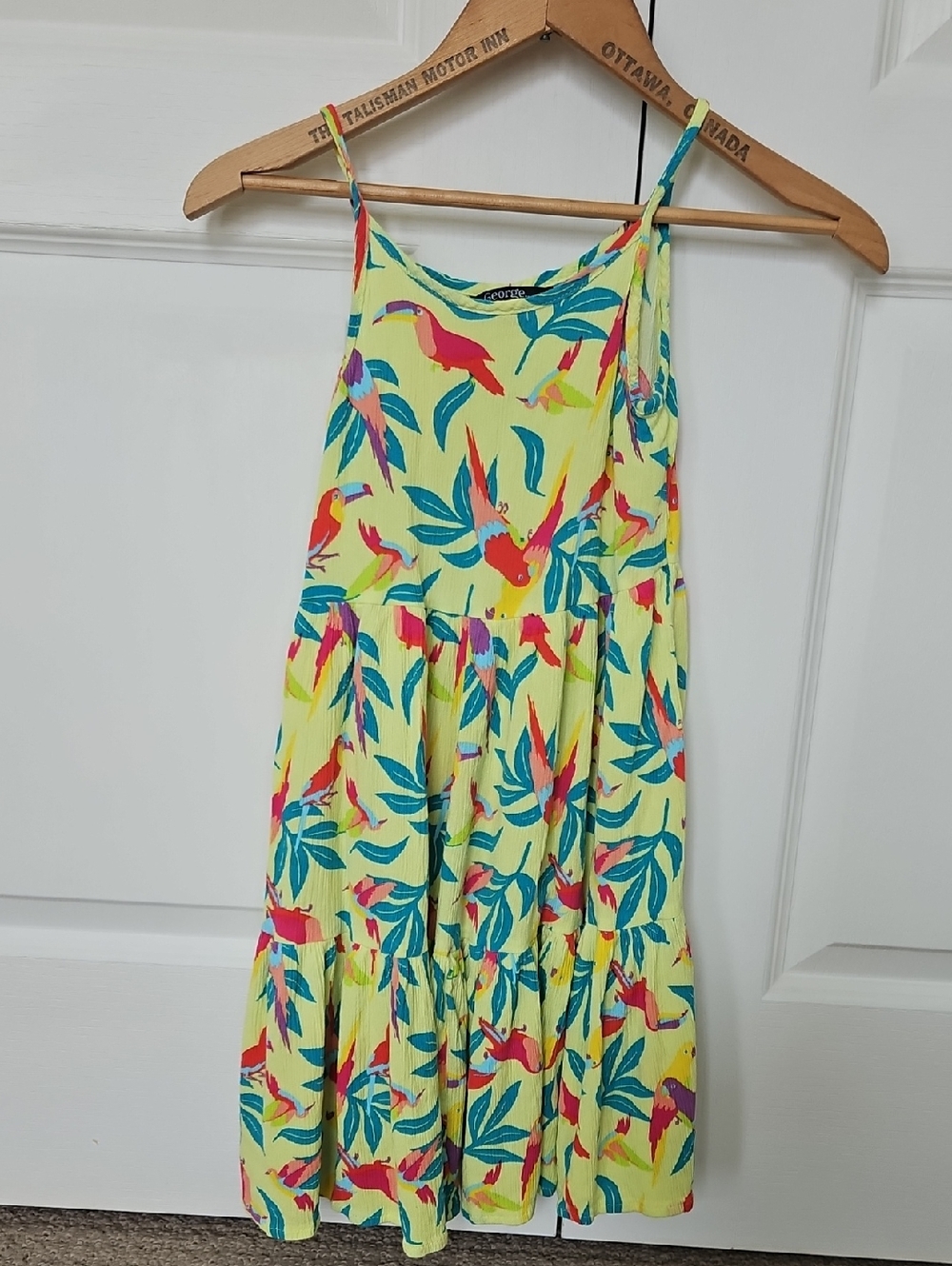 George Yellow Tropical Bird Print Casual Girls Sundress
